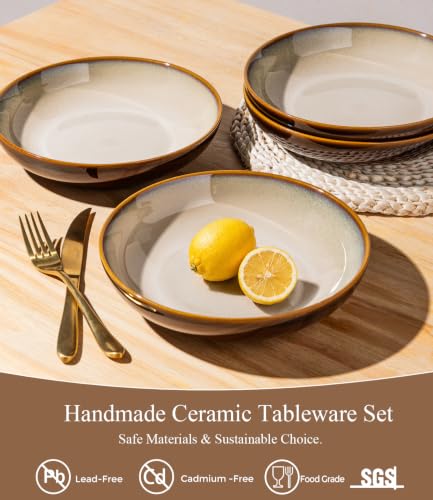 9.0" Ceramic Pasta Bowls Set of 6 (Set of 6 / Khaki)