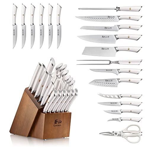 ELBERT Series German Steel Forged Knife Block Sets (20-Piece / White)