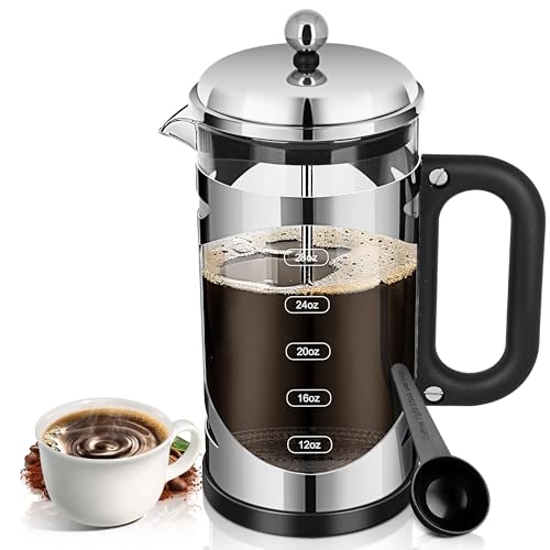 34 Ounce French Press Coffee Maker Chromium Stainless Steel Coffee Press (Silvery-R / 34 oz)