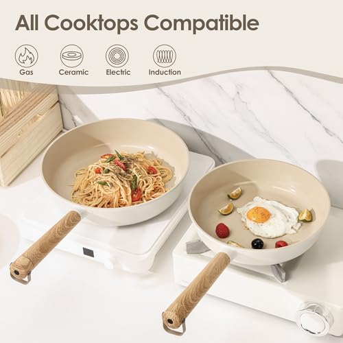 17Pcs Ceramic Nonstick Cookware Set Non (Cream Ceramic / 15 Pieces)