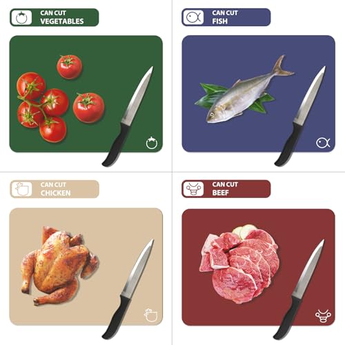 Plastic Flexible Cutting Boards for Kitchen Set of 4 (Multi Color - Large - 4)