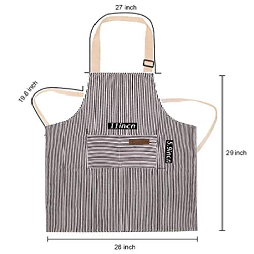 Adjustable Bib Apron with 2 Pockets Cooking Kitchen Cotton Aprons for Women Men Chef Restaurant BBQ Painting Crafting