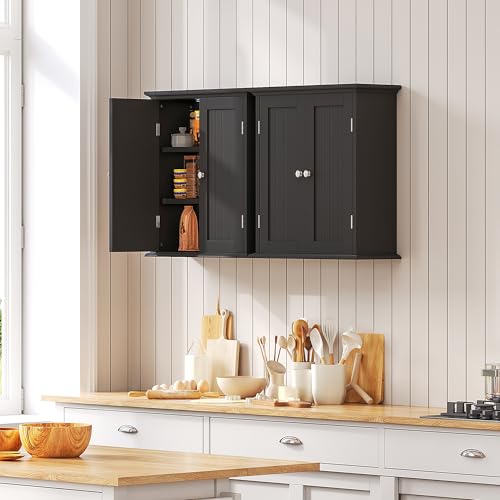 Bathroom Wall Cabinet with 2 Doors (Black / 8.8"D x 21.1"W x 24"H)