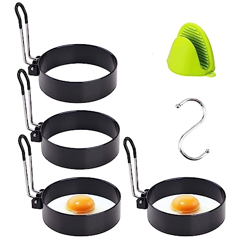 4 Pack Stainless Steel Egg Ring Molds With Non Stick Metal Mold Shaper Circles For Fried Egg McMuffin Sandwiches