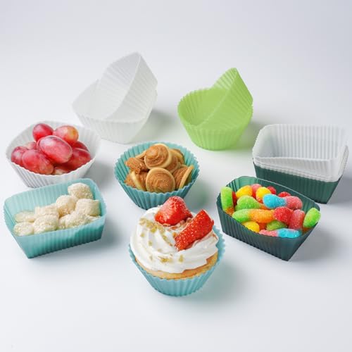 Silicone Baking Cupcake Cups Muffin Liners Nostick Cake Molds Bento Lunch Box Dividers (3shapes Neutral Color)