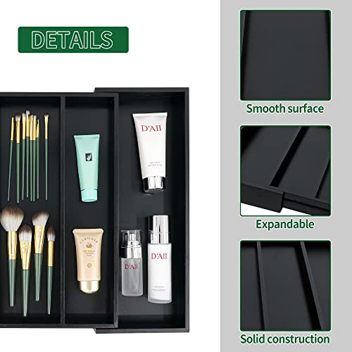 Bamboo Drawer Organizer Kitchen Utensils (Black / Large)