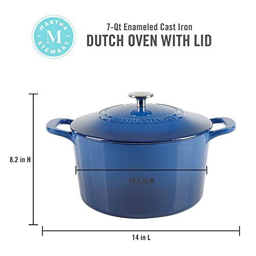 Gatwick 7 Quart Enamel Cast Iron Dutch Oven Pot with Lid (Classic Blue / 7-Quart)