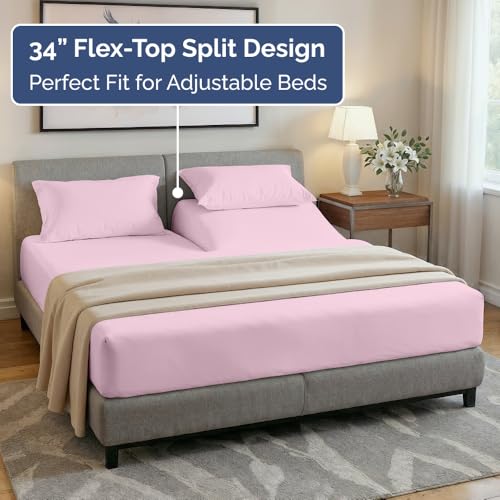 Flex Top Split Head King 4 Piece Sheet Set (32 - Light Pink / Split Head/Flex Top)