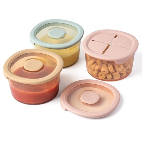 Silicone Snack Containers for Kids (3Pack-Blush/Croissant/Mint)