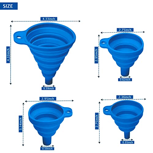 Set of 4 Silicone Collapsible Kitchen Funnel