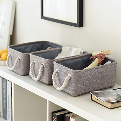 Foldable Small Storage Baskets with Strong Cotton Rope Handles [6 (Grey / 6PCS/Small -11.8Lx7.9Wx5.2H)