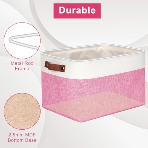 Storage Bins Large Fabric Storage Baskets for Shelves 3 Pack (Pink / Off-White / Large -15"x11"x9.5")