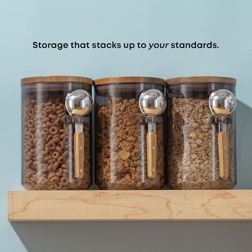 Holden 32oz Stackable Glass Storage Containers with Lids and Scoops (32 Ounce)