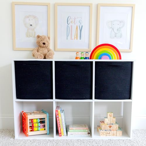 Storage Cubes 11 Inch Cotton Rope Woven Baskets for Organizing (Black)