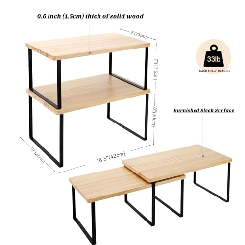 Large Cabinet Shelf Organizers Solid Wood Spice Rack Organizer for Cabinet Kitchen Countertop Storage