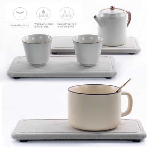 2Pcs Water Absorbent Diatomite Coasters Bathroom Sink Stone Trays (Gray / 8.3" x 3.9")