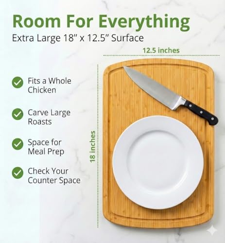 INDESTRUCTIBLE 18 Inch Extra Large Bamboo Cutting Board with Lifetime Replacements (Single-Tone / 18"L x 12.5"W)