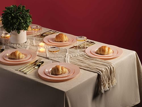 100 Elegant Pink Plastic Plates Set (Pink)