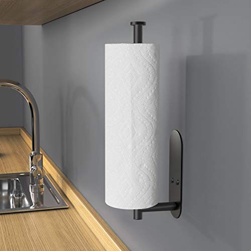 Adhesive Paper Towel Holder Under Cabinet Wall Mount for Kitchen Paper Towel (Black / 2 Pack)