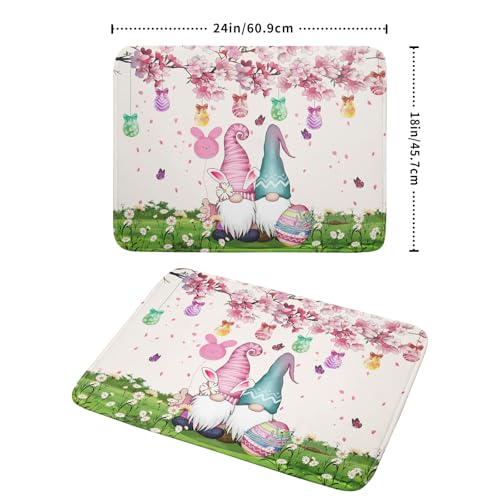 Easter Gnome Dish Drying Mat Floral Eggs Bunny Kitchen Drainer Mat 18x24 inch Absorbent Holiday Fast Dry Pad Protector for Counter Tabletop (Easter Gnome Egg / 24" x 18")