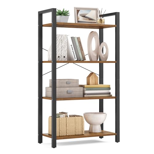 4 Tier Bookshelf (Rustic Brown + Ink Black / 4 Tiers (11.8"D x 26"W) / Without Back Panels)