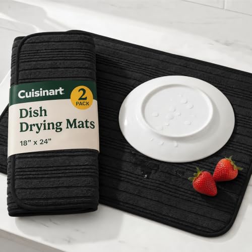 Cuisinart Dish Drying Mat for Kitchen Counter (Horizontal stripes Black)