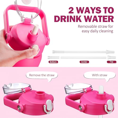 64oz Glass Water Bottles with Straw (Rose red / 64 Ounces)