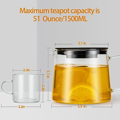 Glass Teapot 51oz (Teapot 51oz+6 Cups)