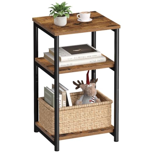 Side Table Small End Table (Rustic Brown + Ink Black)