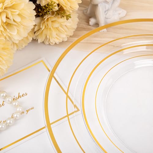 200 Pcs Clear Gold Plastic Plates (Clear Gold / 200 Pcs)