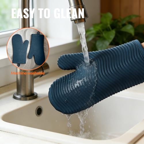Silicone Oven Mitts (2PCS-12"L x 7"W/AGAVE-WAVE SURFACE)
