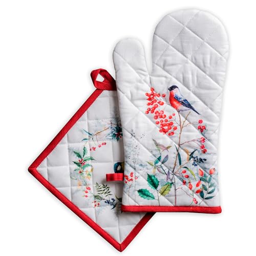 100% Cotton Oven Mitt & Pot Holder Set (110 - Morzine / 7.5" x 13" & 8" x 8" (Oven Mitt & Pot Holder))
