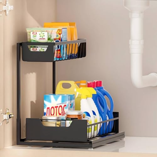 Under Kitchen Sink Organizers and Storage (Black / 1 Pack)