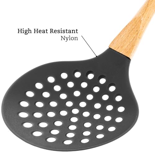 1pc Grey Nylon Skimmer Spoon with Soft Grip Ergonomic Wooden Handle Kitchen Utensils (Gray / Skimmer Spoon)
