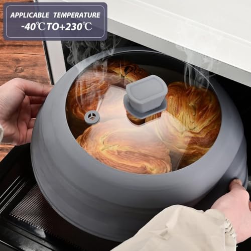 Microwave Splatter Cover Glass Cover Guard Lid with Collapsible Silicone for Food Pot Plate Cover 9.8 inch Light Grey (Light Grey / 9.8 inch)