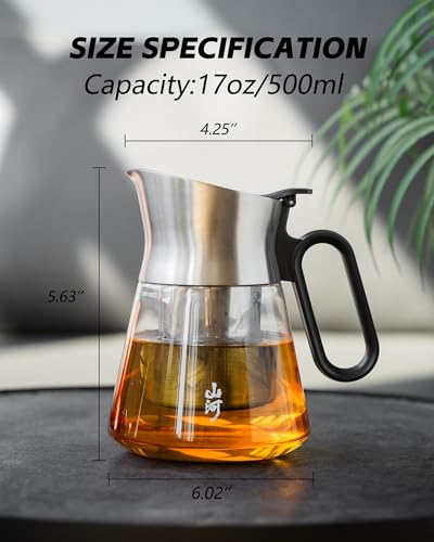 17 oz Small Glass Teapot with Infuser For Loose Leaf Tea Steeper (17 oz (No Cups))
