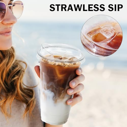 100 Pack 24 oz Clear Plastic Cups with Sip Lids (24oz 100Pack)