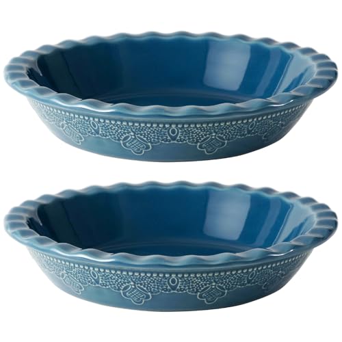 Pie Pan 9 Inch Ceramic Pie Dish (Blue,Set of 2)