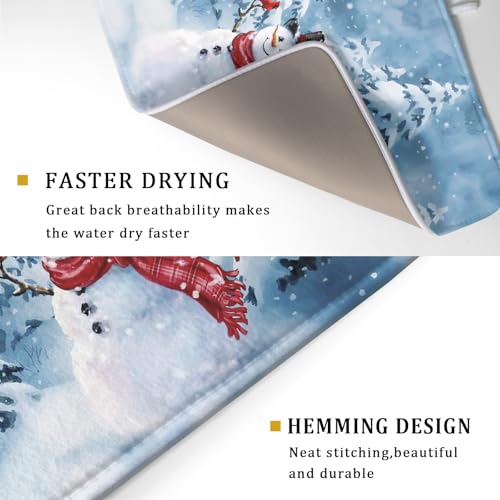 Blue Snowman Dish Drying Mat Winter Pine Tree Drainer Rack Mats 18x24 Inch Absorbent Fast Dry Dish Pad Protector Kitchen Counter Accessories (Winter Blue Snowman / 18" x 24")
