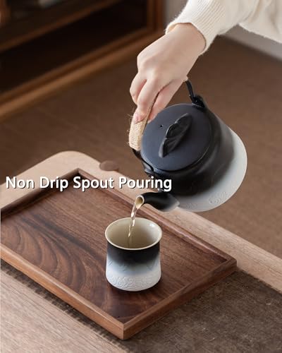 Ceramic Teapot with Infuser (Black/White / 33.8oz Teapot)