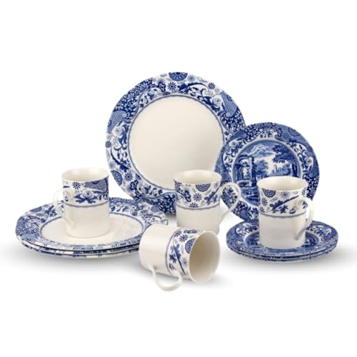 Blue Italian Brocato 12 Piece Dinnerware Set