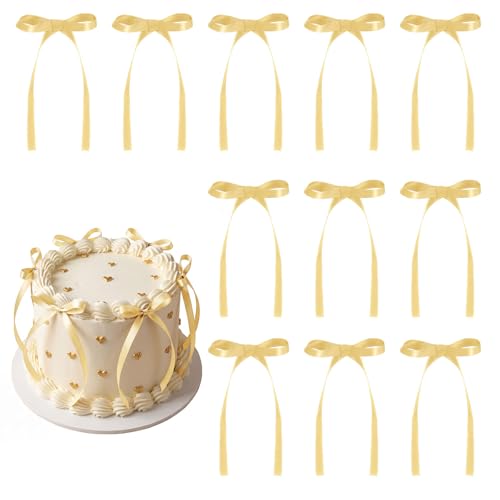 30 Pack Bow Cake Toppers Champagne Gold Ribbon Bows for Cake (Champagne Gold)