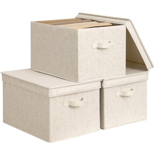 Fabric Storage Bins with Lids (Rustic Linen / Jumbo)