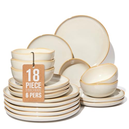 Plates and Bowls Sets for Family of 6 (Yellow White / Set (18pcs))