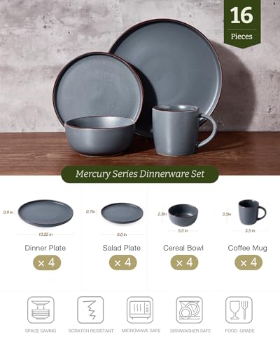 Mercury 16 Piece Dinnerware Set with Mugs (Charcoal / Service for 4 (Include Mugs))