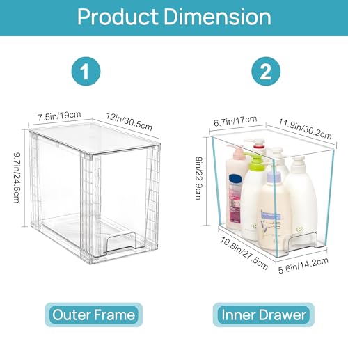 4 Pack Clear Stackable Storage Drawers (4Pack 9.7"H)