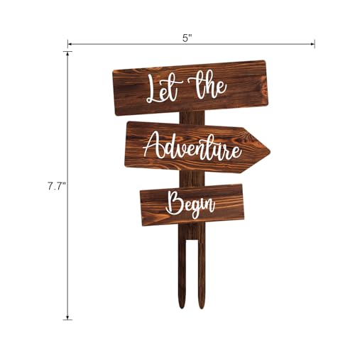 Let the Adventure Begin Cake Topper in Wood Rustic Cake Decoration for Wedding & Baby Shower (Let the Adventure Begin)