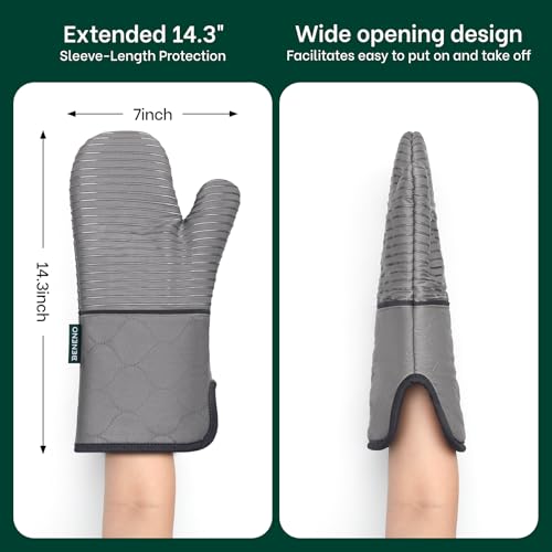 Heat Resistant 500°F Kitchen Oven Mitts 2 (Gray)