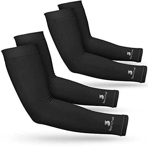 Cooling Arm Sleeves for Men & Women (2 Pairs: Black / One Size)