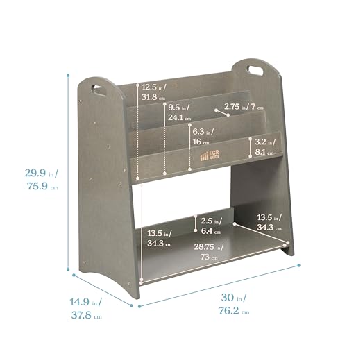 3 Shelf Floor Book Display with Handles and Storage (Grey Wash)
